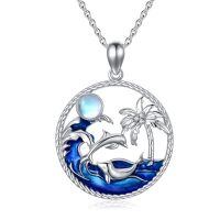 wholesale 925 Sterling Silver Dolphin Palm Tree Moonstone Pendant Necklace for Women Gifts-Dolphin-1