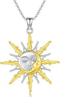 wholesale 925 Sterling Silver Sun and Moon Face Pendant Necklaces for Couples BFF Women & Men-Silver Gold-Non Set