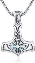 wholesale 925 Sterling Silver with Abalone Shell Viking Mjolnir Pendant Necklace for Men-0-0