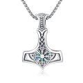 wholesale 925 Sterling Silver Oxidized Thor Hammer Mjolnir Vegvisir Abalone Shell Pendant Necklace-0-0