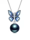 TOUPOP S925 Sterling Silver Black Pearl Butterfly Pendant Necklace-0-0