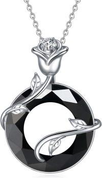 wholesale 925 Sterling Silver Black Austrian Crystal Infinity Rose Pendant Necklace-Balck-Balck Onyx