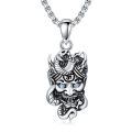 wholesale 925 Sterling Silver Protection Pendant with Demon Mask and Snake Charm on 3mm Box Chain - For Men & Women-0-0