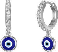 wholesale 925 Sterling Silver Evil Eye CZ Dangle Hoop Earrings for Women Gifts-Evil Eye