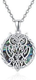 wholesale 925 Sterling Silver Abalone Shell Owl Celtic Knot Pendant Necklace-0-0