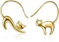 wholesale Gold 925 Sterling Silver Cat Shape Drop Earrings for Women Girls Gifts -0-0