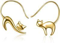 wholesale Gold 925 Sterling Silver Cat Shape Drop Earrings for Women Girls Gifts -Gold Plated Cat Earrings