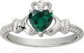 wholesale 925 Sterling Silver & Emerald Claddagh Ring with CZ, Heart Birthstone, Love Gift for Women, Size 3-13-0-0