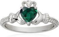 wholesale 925 Sterling Silver & Emerald Claddagh Ring with CZ, Heart Birthstone, Love Gift for Women, Size 3-13-May-Emerald