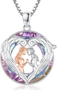wholesale 925 Sterling Silver & Crystal Angel Wings Heart Necklace for Sisters-Sister-Angel Wings