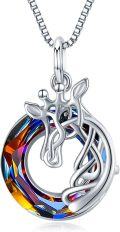 wholesale 925 Sterling Silver Rainbow Crystal Celtic Knot Giraffe Pendant Necklace-0-0