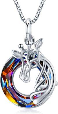 wholesale 925 Sterling Silver Rainbow Crystal Celtic Knot Giraffe Pendant Necklace-A-0.78\" Volcano Crystal