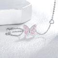 wholesale 925 Sterling Silver Pink Opal Inlay Butterfly Charm Chain Bracelet for Women-0-1