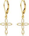wholesale 14K Gold Yellow Gold Cross Hummingbird Lotus Sunflower Dangle Earrings-0-0