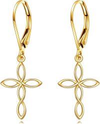 wholesale 14K Gold Cross Drop Earrings with Leverback Hooks for Women Girls-Cross Leverback