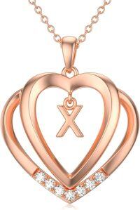 wholesale Sterling Silver Moissanite Heart Initial Pendant Necklace for Her-Rose Gold - X Initial