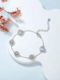 wholesale 925 Sterling Silver Daisy Flower Heart Stone Adjustable Bracelet Gift for Women Girl-0-4