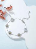 wholesale 925 Sterling Silver Daisy Flower Heart Stone Adjustable Bracelet Gift for Women Girl-0-4