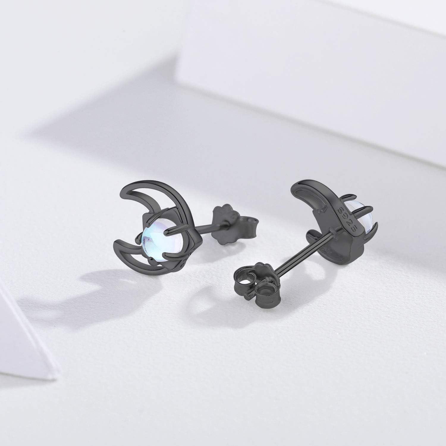 wholesale 925 Sterling Silver Blue Moonstone Crescent Stud Earrings for Women-0-3