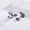wholesale 925 Sterling Silver Blue Moonstone Crescent Stud Earrings for Women (Black Plated)-0-2