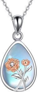 wholesale  Sterling Silver Moonstone September Birth Flower Peonies Necklace - True Romance, Prosperity, Compassion Gift for Women-0-0