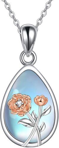 wholesale  Sterling Silver Moonstone September Birth Flower Peonies Necklace - True Romance, Prosperity, Compassion Gift for Women-September