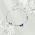wholesale 925 Sterling Silver Adjustable Lotus Flower & Purple Blue Butterfly Anklet for Women Girls -0-3