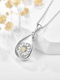 wholesale 925 Sterling Silver Daisy Flower Tear Drop Cremation Jewelry Pendant Necklace for Women-0-1