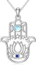 wholesale 925 Sterling Silver Metal Stone Spiritual Jewelry - Hamsa Evil Eye Lotus Necklace-0-0
