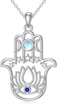 wholesale 925 Sterling Silver Metal Stone Spiritual Jewelry - Hamsa Evil Eye Lotus Necklace-Hamsa Evil Eye Lotus Triple Moon