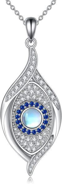 wholesale 925 Sterling Silver Teardrop Moonstone Evil Eye Pendant Necklaces for Women Blue Eyes s-Blue