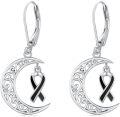 wholesale  Sterling Silver Cancer Awareness Ribbon Moon Dangle Leverback Earrings for Women Survivor Jewelry -0-6
