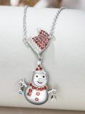 wholesale 925 Sterling Silver Orange Crystal Snowflake & Smiling Snowman Necklace for Women-0-2