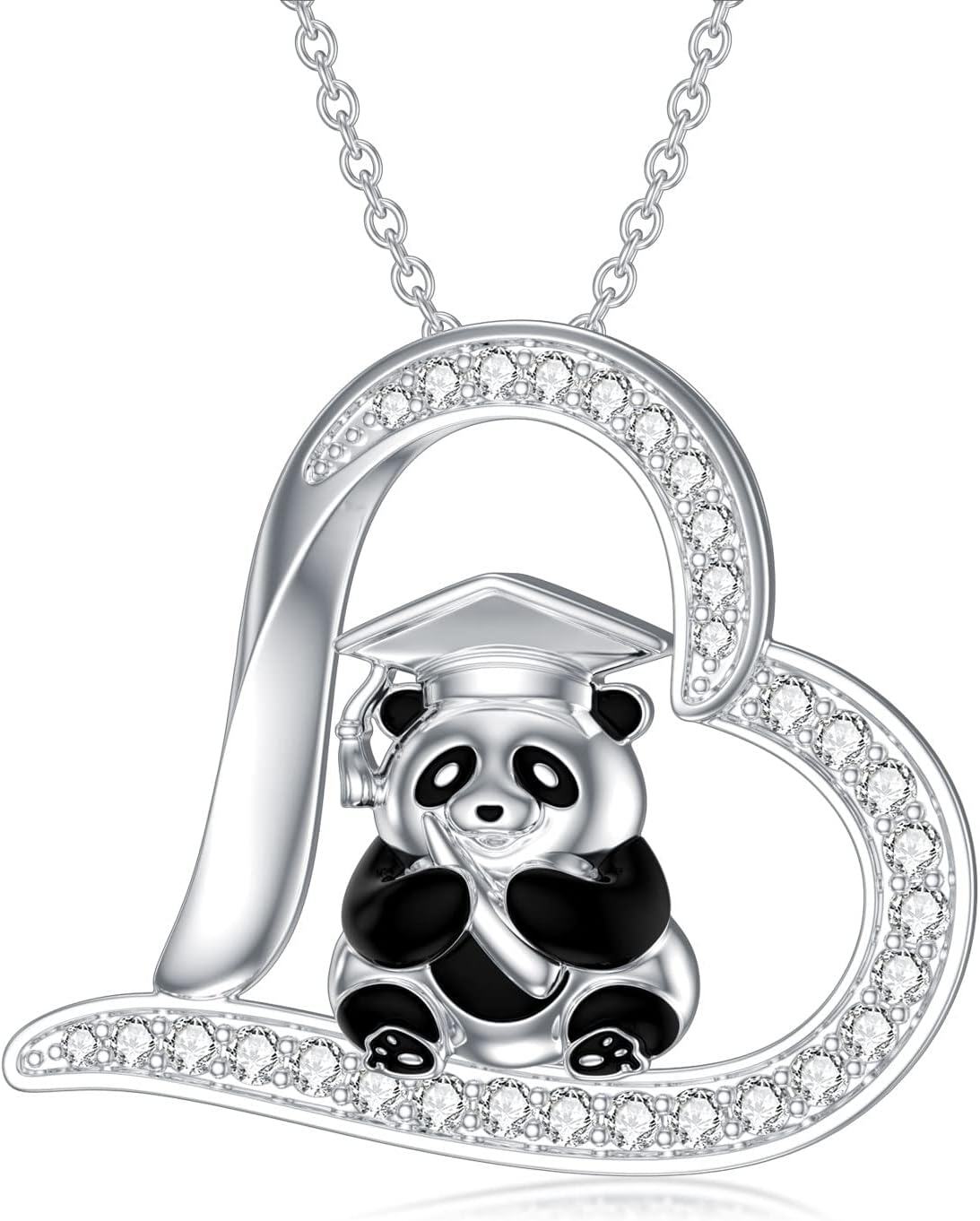 Sterling Silver Panda Necklace with Engraved Always in My Heart Mother Daughter Gift-Blck