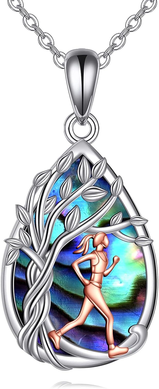  Sterling Silver Abalone Shell Tree of Life Necklace -Running