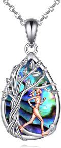 wholesale 925 Sterling Silver Abalone Shell Running Girl Tree of Life Pendant Necklace-0-0