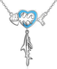 wholesale 925 Sterling Silver Shark Heart Fish Pendant Necklace Ocean s for Women-shark necklace