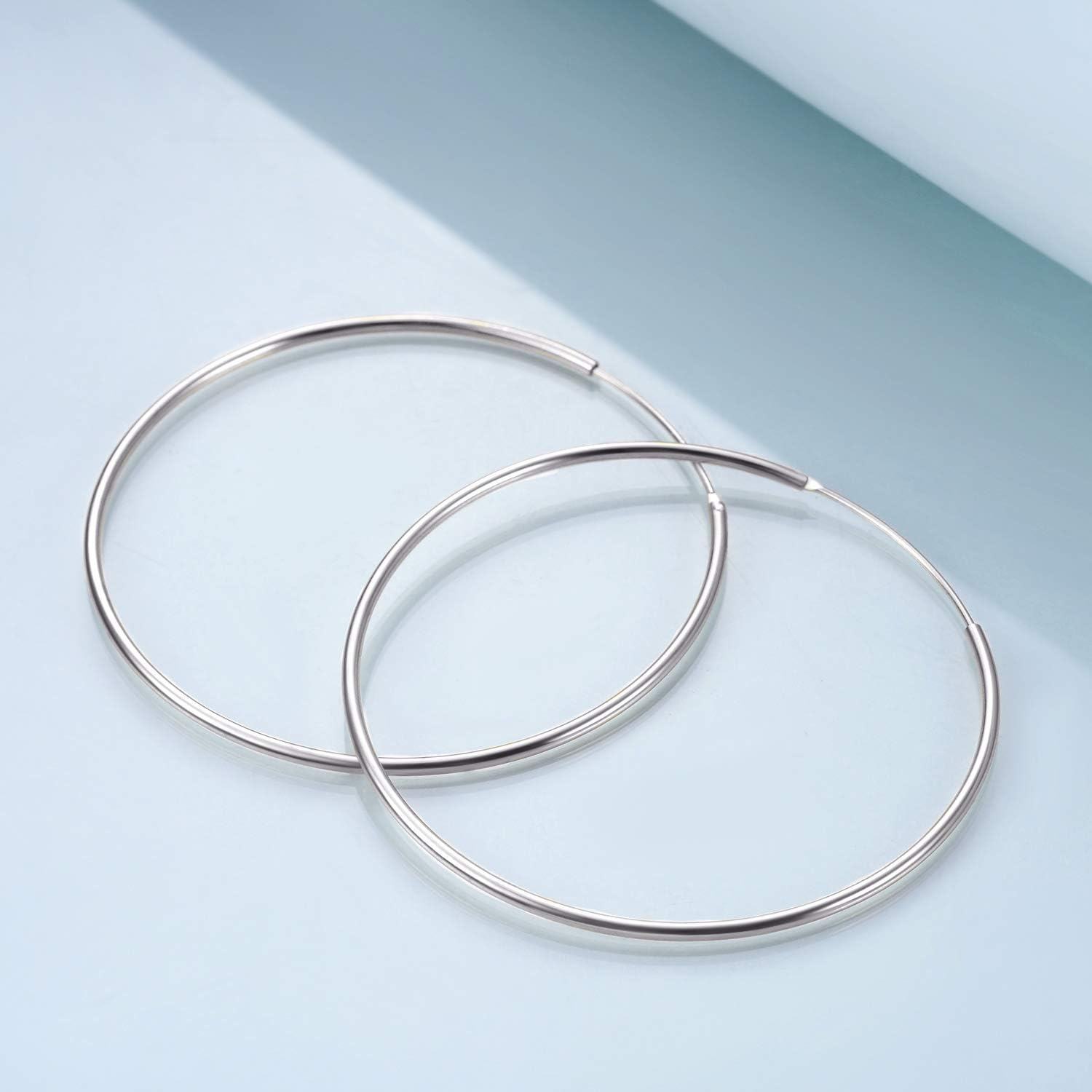 925 Sterling Silver White Gold Plated Hoop Earrings for Women-0-3