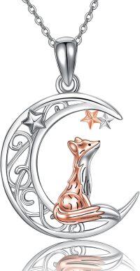 wholesale 925 Sterling Silver Moon & Fox Charm Pendant Necklace - Gifts for Women/Mom/Sister-fox with moon