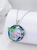 wholesale 925 Sterling Silver Flamingo Palm Tree Round Crystal Pendant Necklace-0-1