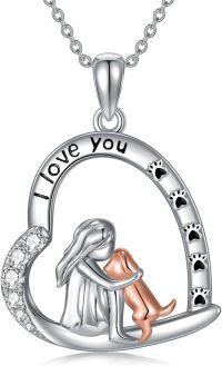 wholesale Sterling Silver Dog Necklace with Paw Print I Love You Heart Engraved Gift for Women Pet Lovers-Dog A