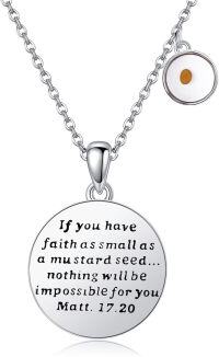 wholesale 925 Sterling Silver Metal Stone Mustard Seed Bible Verse Pendant Necklace Faith Jewelry-Bible