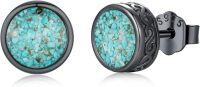 wholesale 925 Sterling Silver Black Onyx Zircon Celtic Viking Stud Earrings Hypoallergenic Punk Gothic Jewelry for Women Men-Black-Turquoise2-Black-Turquoise2