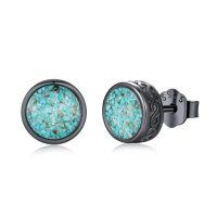 wholesale 925 Sterling Silver Black Onyx Zircon Celtic Viking Stud Earrings Hypoallergenic Punk Gothic Jewelry for Women Men-Black-Turquoise2-Black-Turquoise2