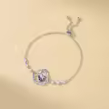 TOUPOP Sterling Silver Birthstone Double Heart Bracelet Love Forever Jewelry Gifts-0-3