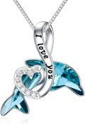 wholesale 925 Sterling Silver Blue Crystal Dolphin Necklace with I Love You Pendant - Mother's Day Gifts for Women and Girls-0-0