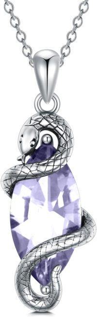 wholesale 925 Sterling Silver Birthstone Vintage Snake Pendant Necklace 12 Months Jewelry Gifts for Women-Violet Purple