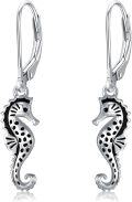 wholesale 925 Sterling Silver Black Enamel Sea Horse Leverback Drop Earring Gift for Her-0-0