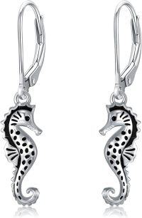 wholesale 925 Sterling Silver Black Enamel Sea Horse Leverback Drop Earring Gift for Her-Black