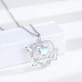 wholesale 925 Sterling Silver Blue Opal Heart Wreath with Flowers and Butterflies Pendant Necklace-0-1